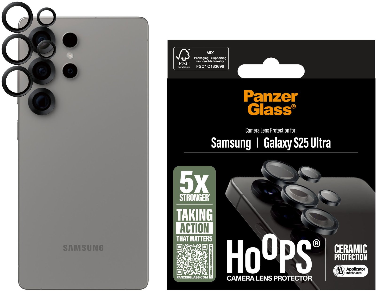 PanzerGlass Hoops Ceramic Samsung Galaxy S25 Ultra černé ochranné kroužky pro čočky fotoaparátu