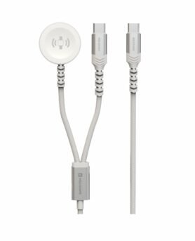 Swissten opletený magnetický kabel 2v1 pro Apple Watch a USB-C, USB-C 1.2 m bílý