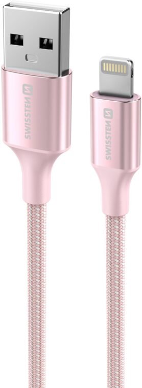 Swissten datový kabel Textile II USB / Lightning 1.5m růžový