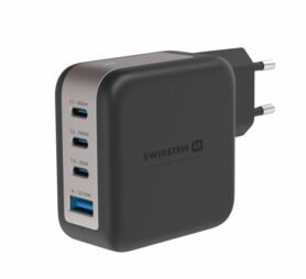 Swissten síťový adaptér GaN 3x USB-C 100W PD + 1x USB-A 18W QC černý