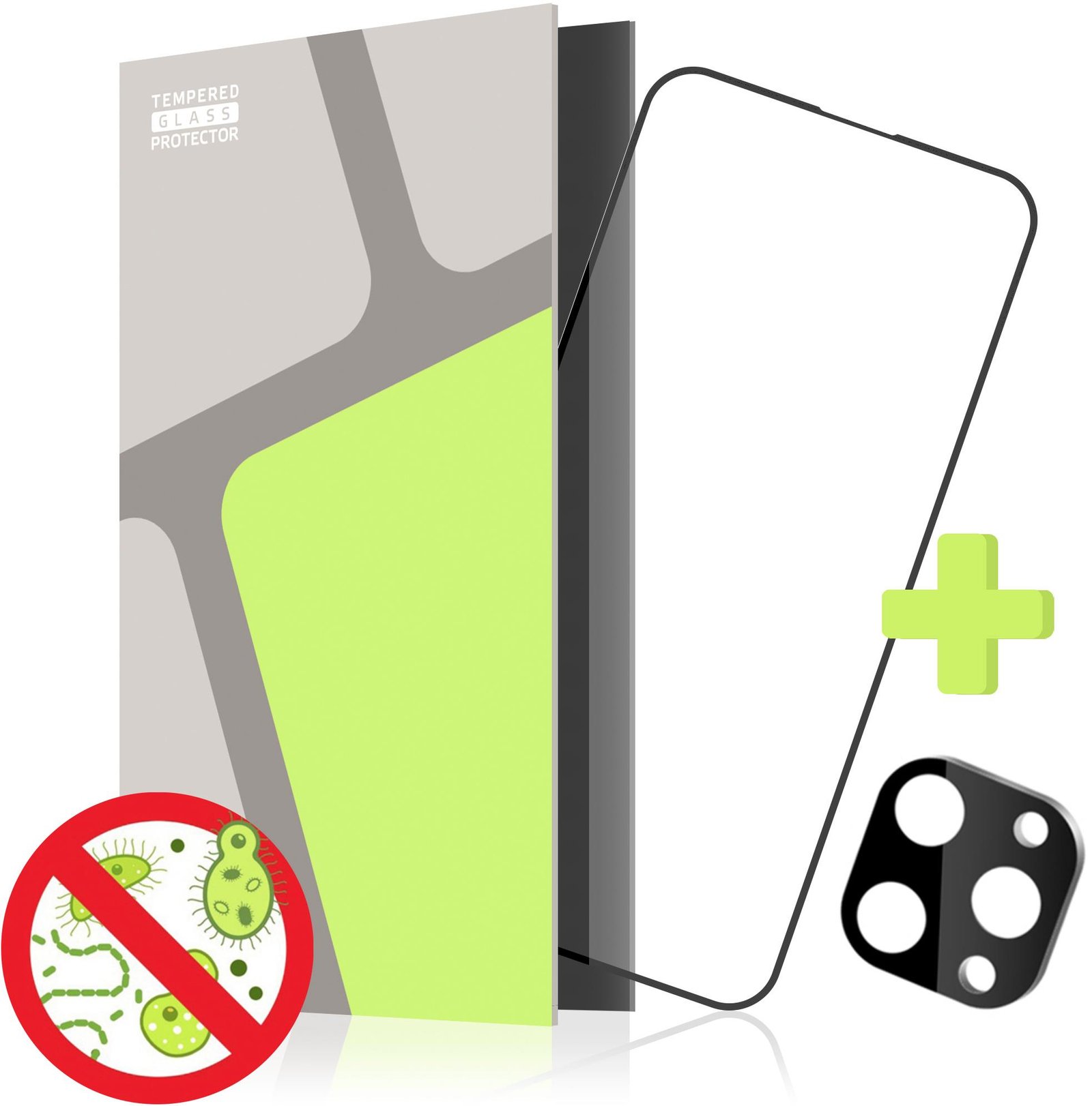 Tempered Glass Protector pro iPhone 15 Pro, antibakteriální + sklo na kameru