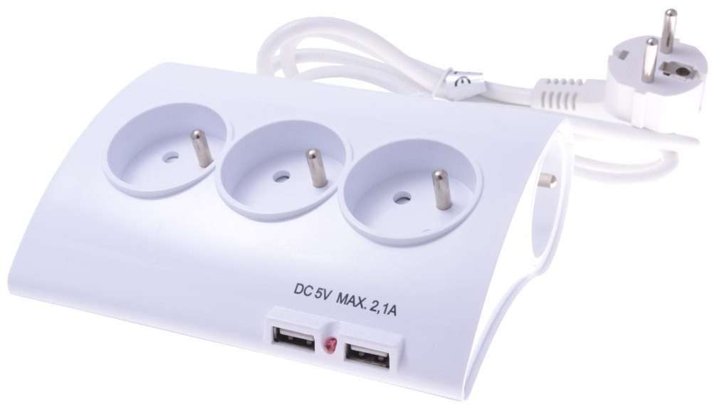 PremiumCord Prodlužovací přívod 230V 5 zásuvek + vypínač + 2x USB 2A 1.5m
