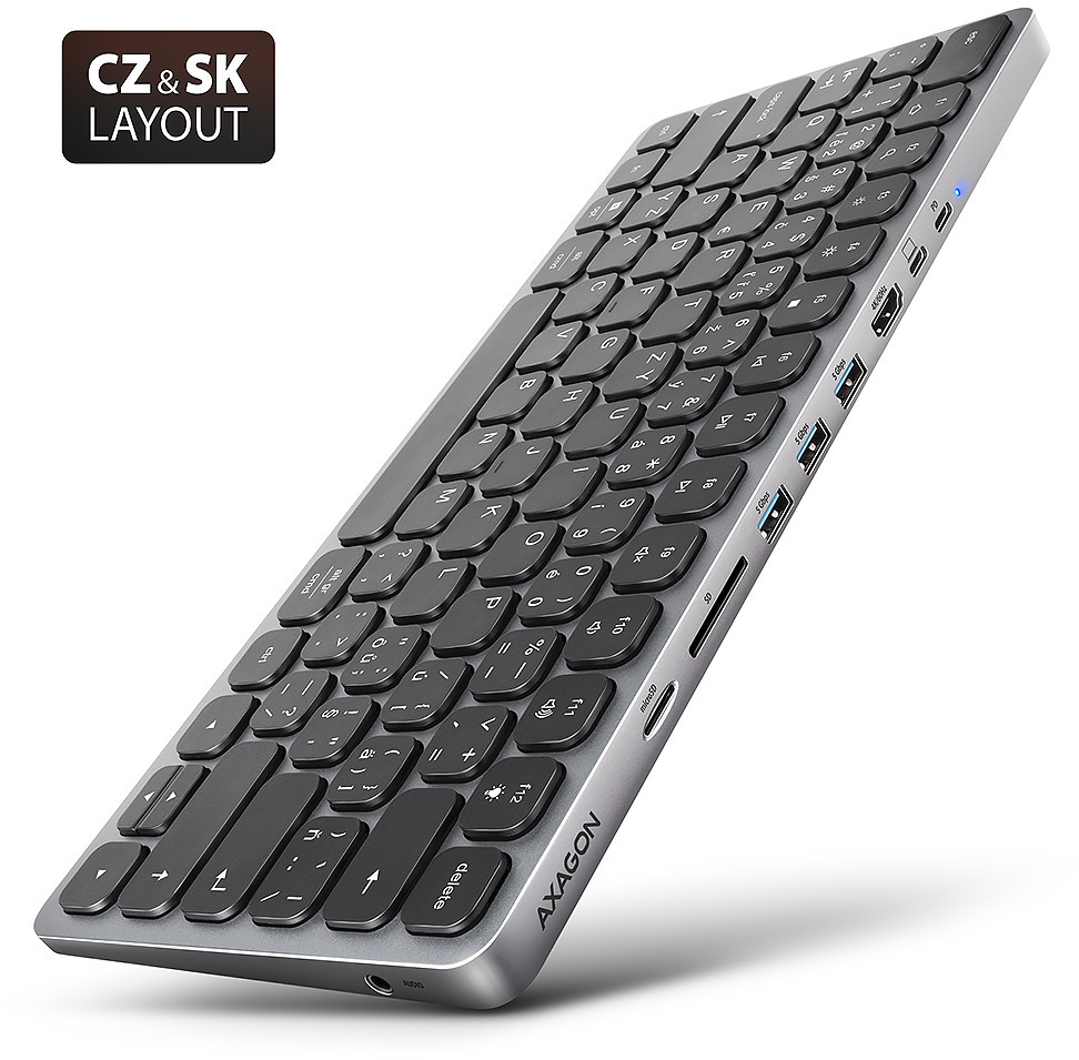 AXAGON HMC-KB-CS Keyboard Hub, USB-C 5Gbps, 3x USB-A, HDMI 4k/60Hz, SD/mSD, audio, PD 100W