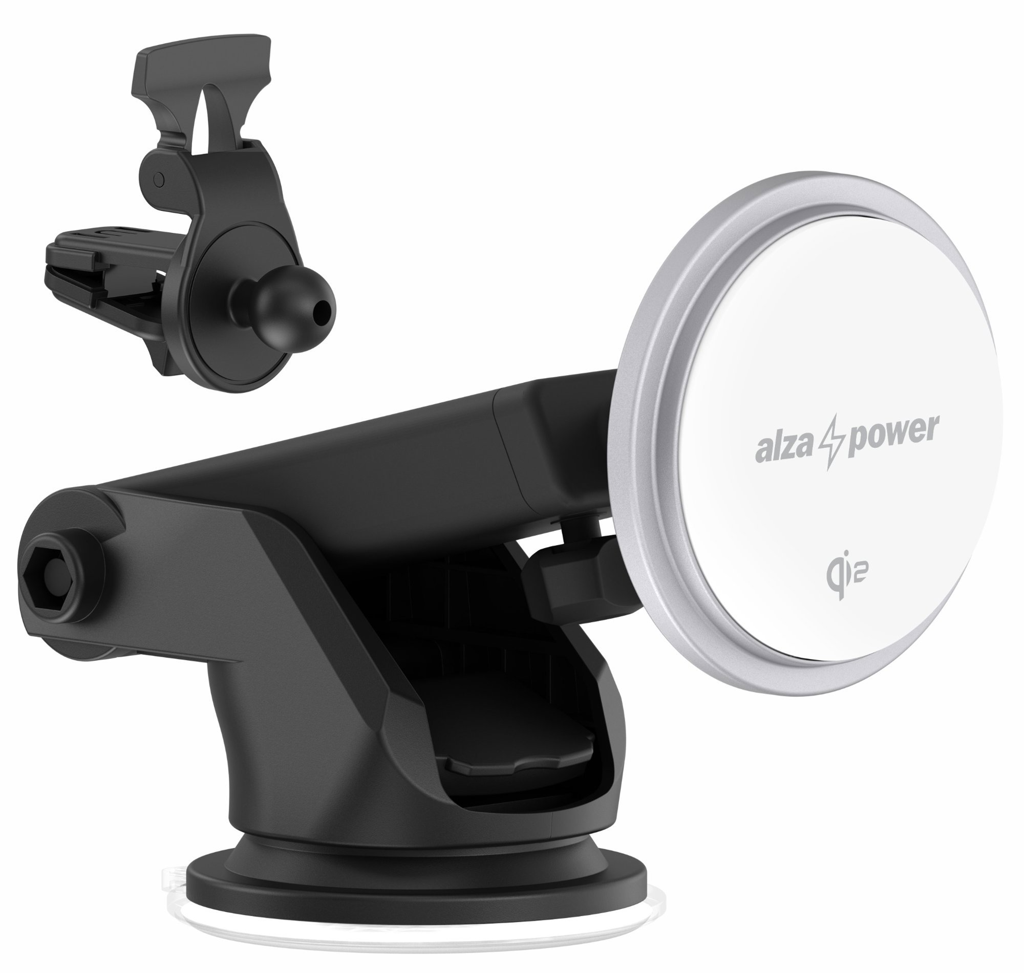 AlzaPower WQC300 Wireless Qi2 Compatible with MagSafe Car Charger 15W stříbrný