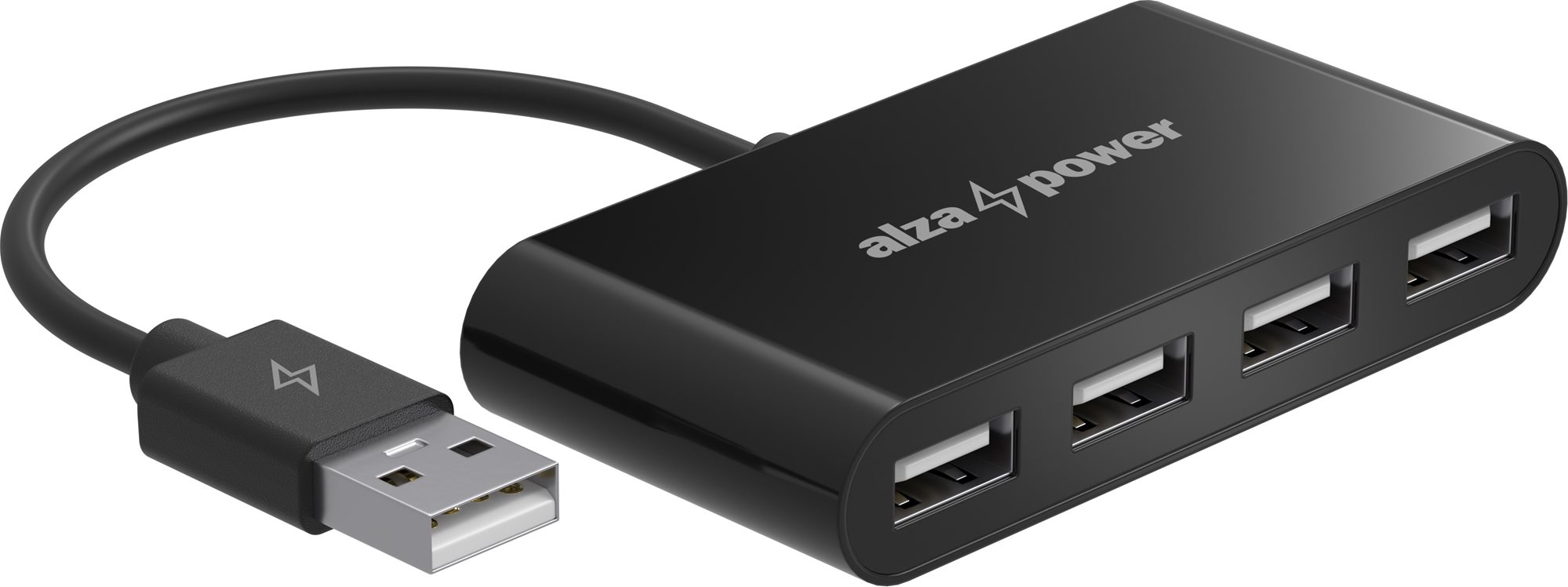 AlzaPower USB hub USB-A (M) na 4× USB-A 2.0 (F) černý