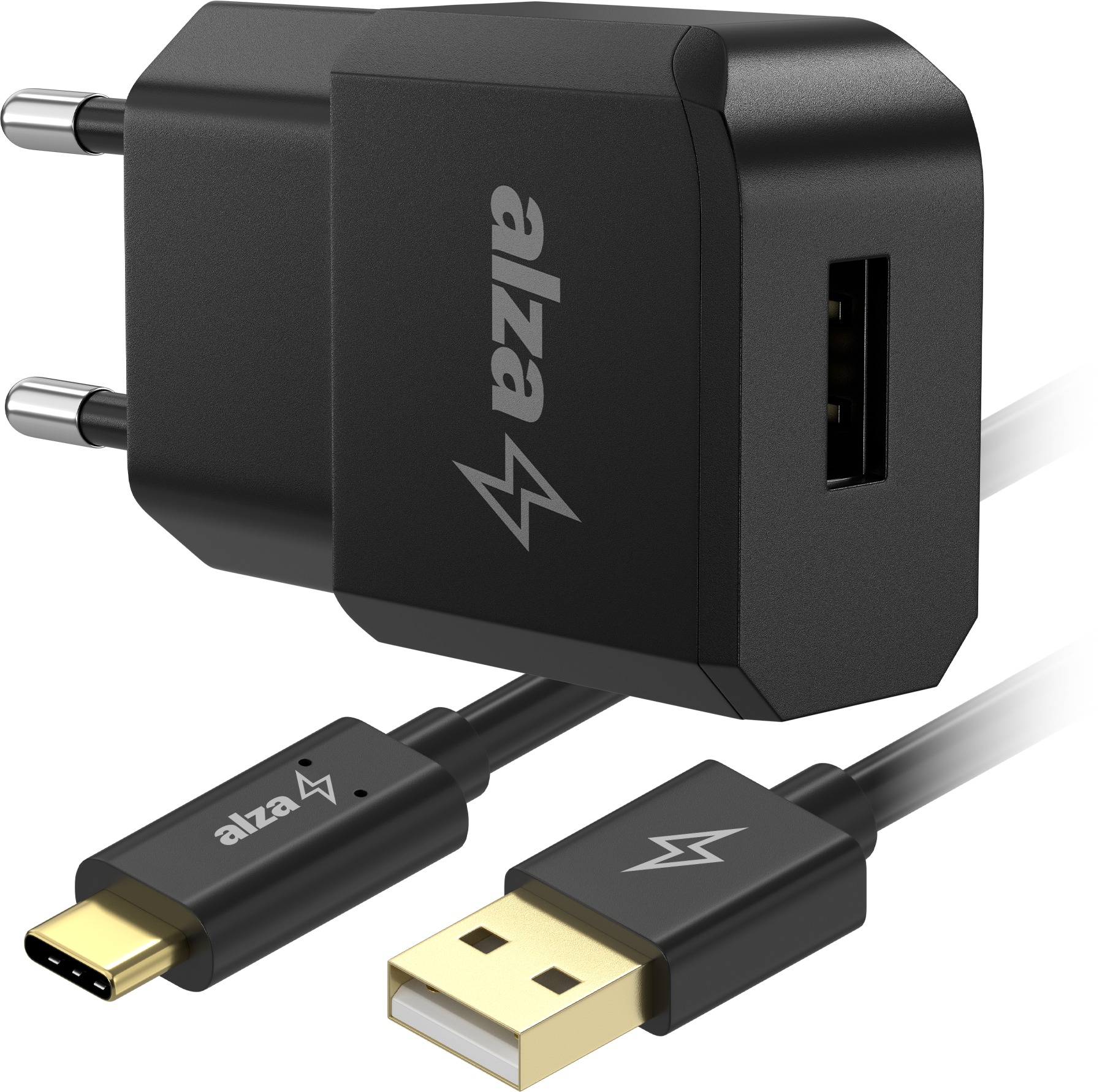 AlzaPower Compact A300 10W Černá + Core USB-C 2.0 1m černý