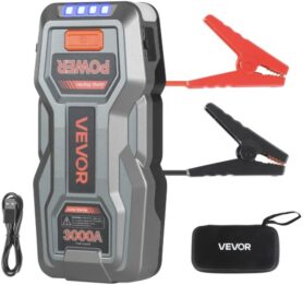 VEVOR Startovací baterie pro auta 3000 A, 16 000 mAH powerbanka, startovací kabely a svítilna, USB