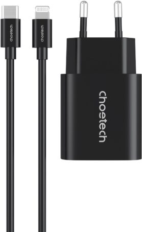 ChoeTech PD20W Type-C Wall Charger + MFi USB-C to Lightning Cable, black