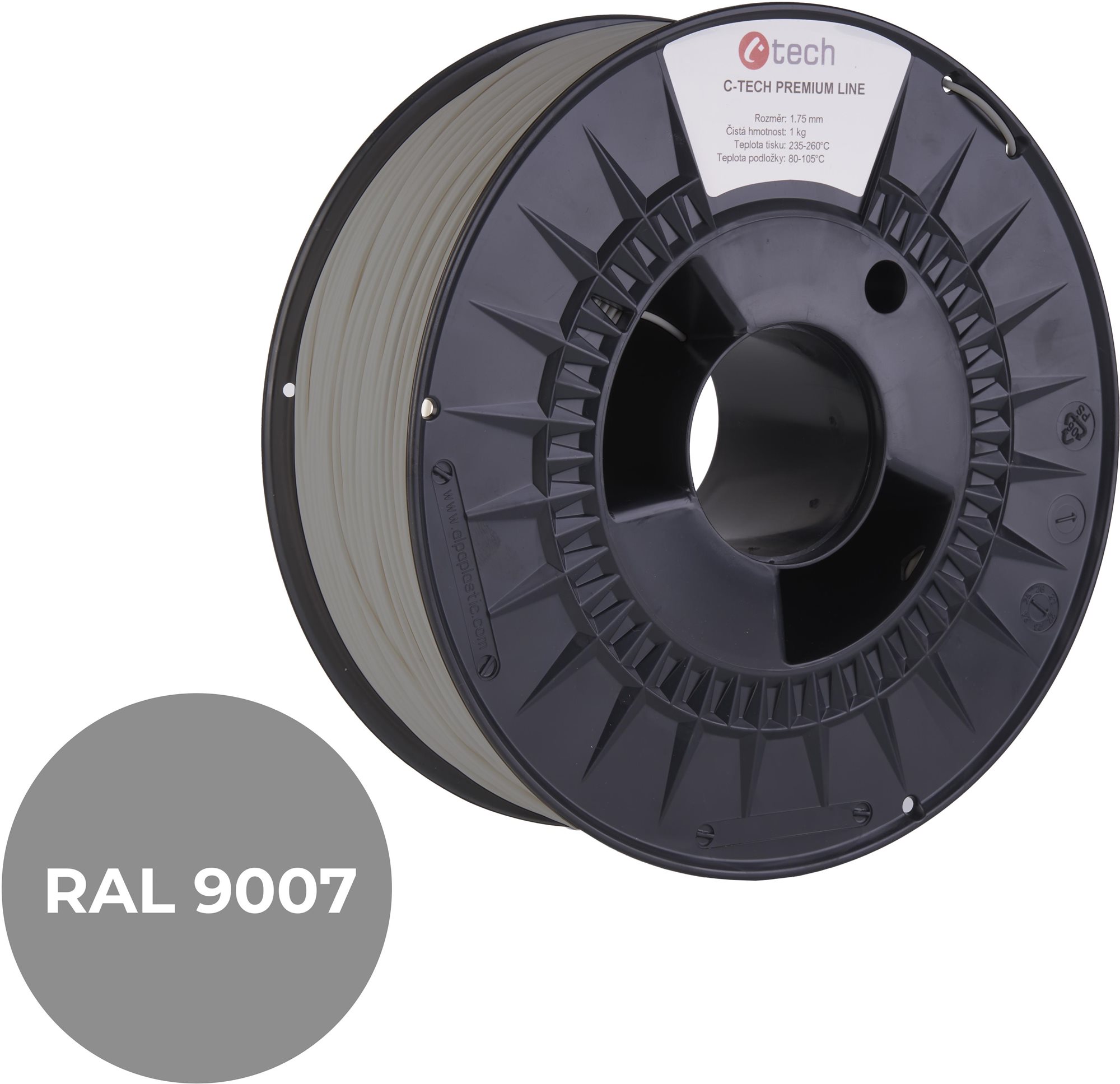 C-TECH filament PREMIUM LINE PLA šedý hliník RAL9007