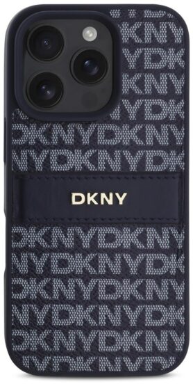 DKNY PU Leather Repeat Pattern Tonal Stripe Zadní Kryt pro iPhone 16 Pro Blue