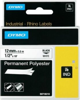 DYMO permanentní polyesterová páska Rhino D1 12 mm × 5,5 m, černá na bílé