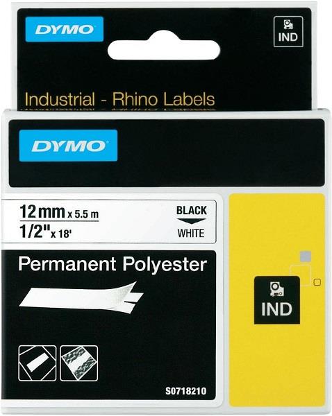 DYMO permanentní polyesterová páska Rhino D1 12 mm × 5,5 m, černá na bílé