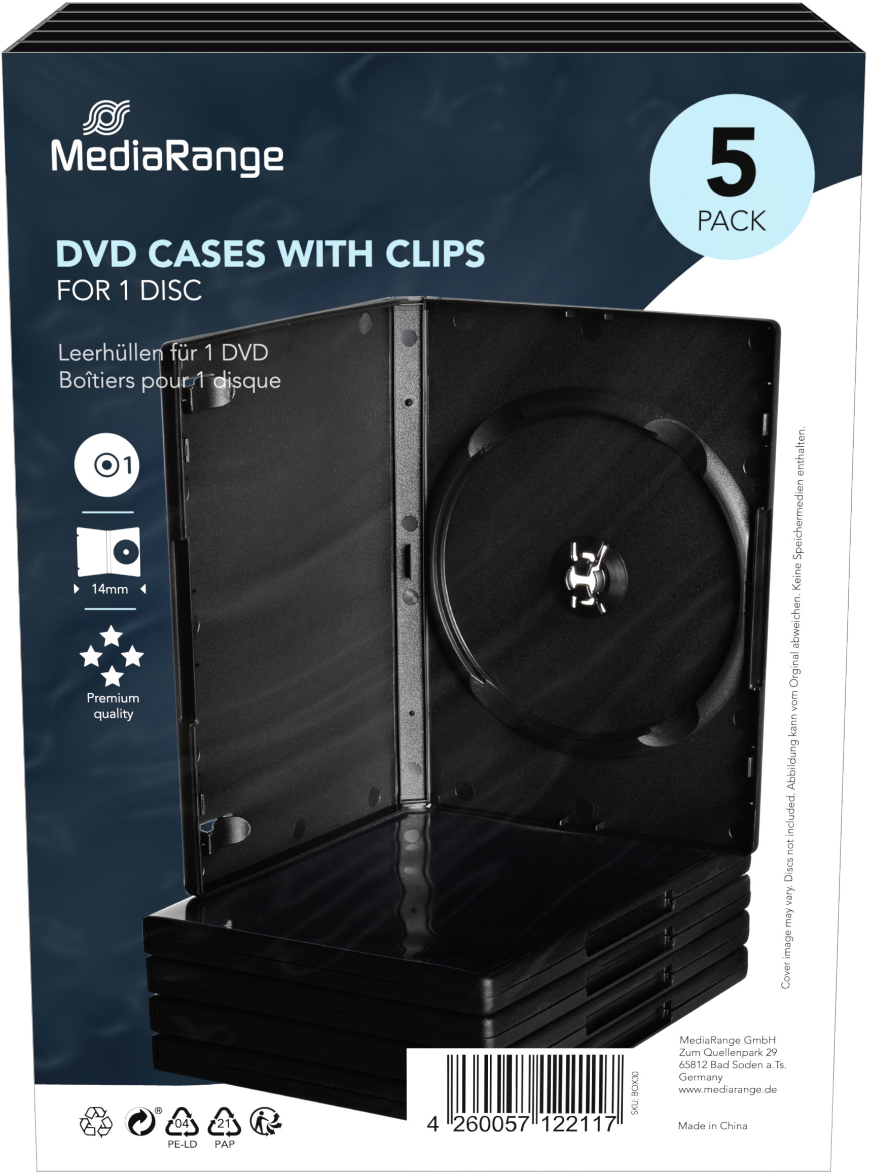 MEDIARANGE 1 DVD 14 mm černý - 5 ks/bal