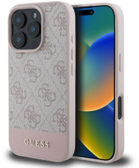 Guess PU 4G Stripe Zadní Kryt pro iPhone 16 Pro Max Pink