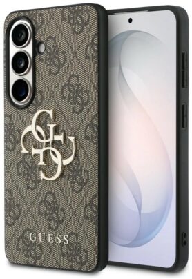 Guess PU 4G Resin Metal Logo Zadní Kryt pro Samsung Galaxy S26 Brown