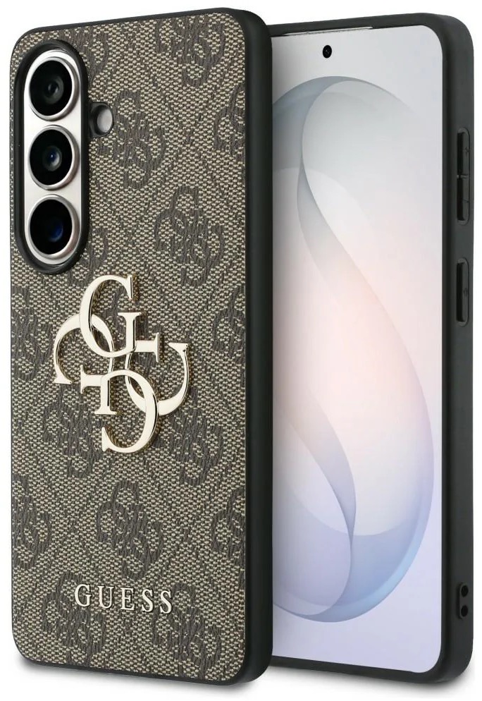Guess PU 4G Resin Metal Logo Zadní Kryt pro Samsung Galaxy S26 Brown