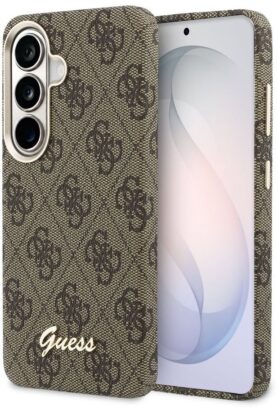 Guess PU 4G Script Metal Logo Magnetic Zadní Kryt pro Samsung Galaxy S26 Brown