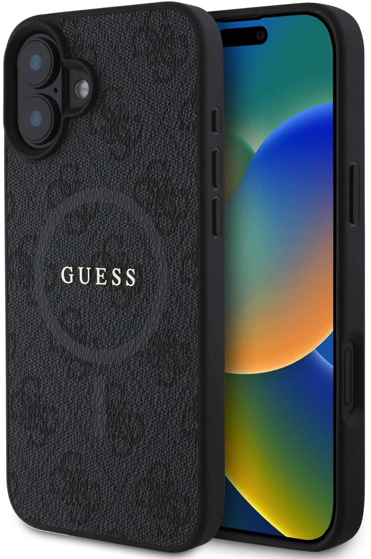 Guess PU Leather 4G Colored Ring MagSafe Zadní Kryt pro iPhone 16 Black