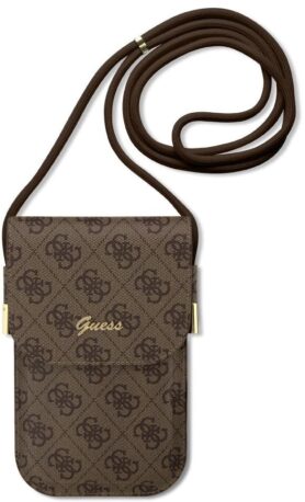 Guess PU 4G Metal Logo Script Phone Bag Brown