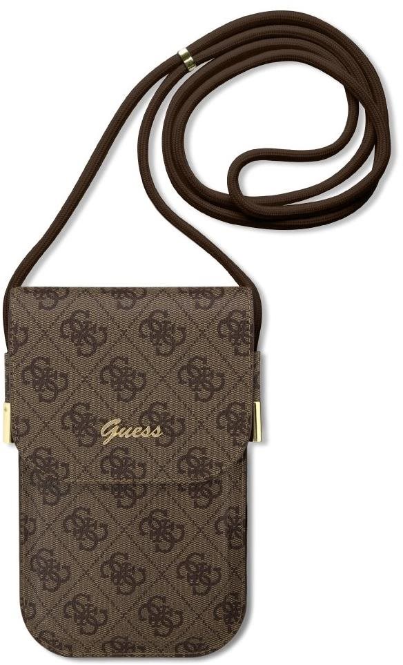 Guess PU 4G Metal Logo Script Phone Bag Brown