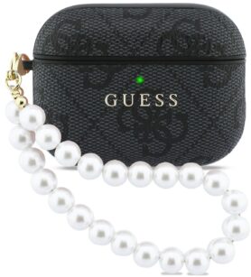 Guess PU 4G Classic Logo Pearl Strap Pouzdro pro AirPods Pro 3 Black