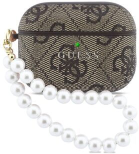 Guess PU 4G Classic Logo Pearl Strap Pouzdro pro AirPods Pro 3 Brown