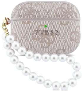 Guess PU 4G Classic Logo Pearl Strap Pouzdro pro AirPods Pro 3 Pink