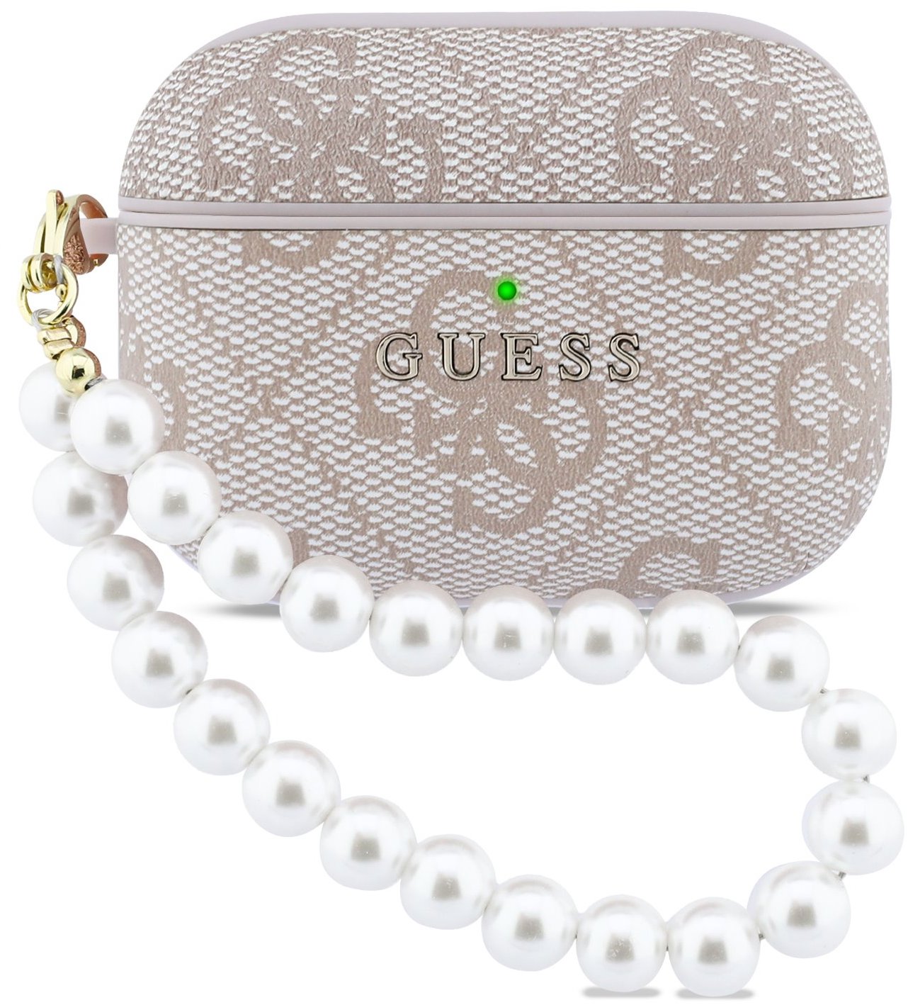 Guess PU 4G Classic Logo Pearl Strap Pouzdro pro AirPods Pro 3 Pink