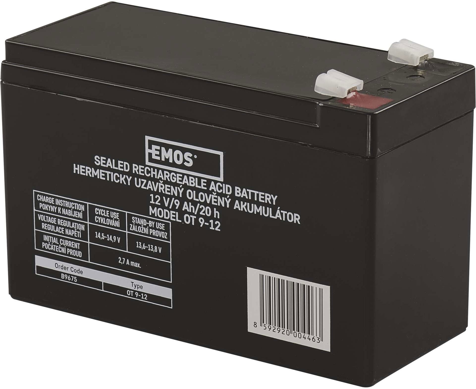 EMOS Bezúdržbový olověný akumulátor 12 V/9 Ah, faston 6,3 mm