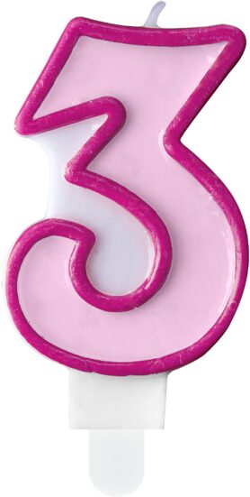 Svíčka narozeninová, 7cm, číslice "3", růžová