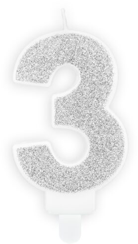 Svíčka narozeninová, 7cm, číslice "3", stříbrná