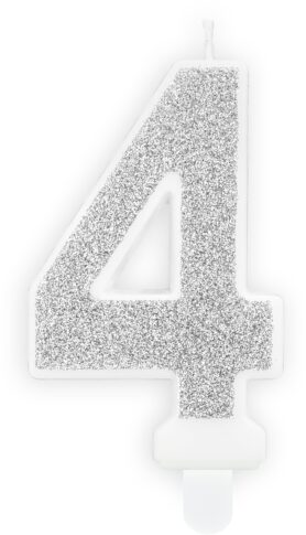 Svíčka narozeninová, 7cm, číslice "4", stříbrná
