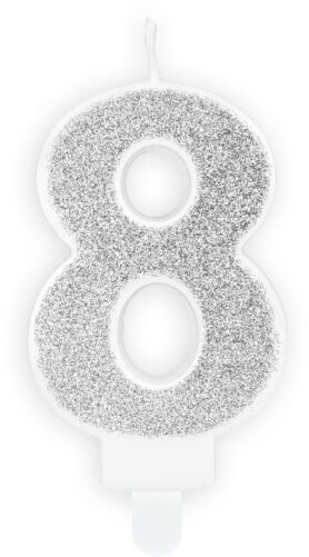 Svíčka narozeninová, 7cm, číslice "8", stříbrná