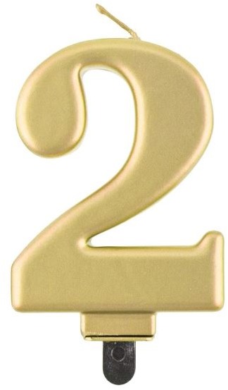 Narozeninová svíčka na dort - 2 - metalická zlatá - 8 cm