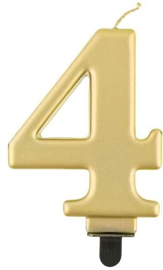 Narozeninová svíčka na dort - 4 - metalická zlatá - 8 cm