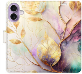 iSaprio Flip pouzdro Gold Leaves 02 pro iPhone 17