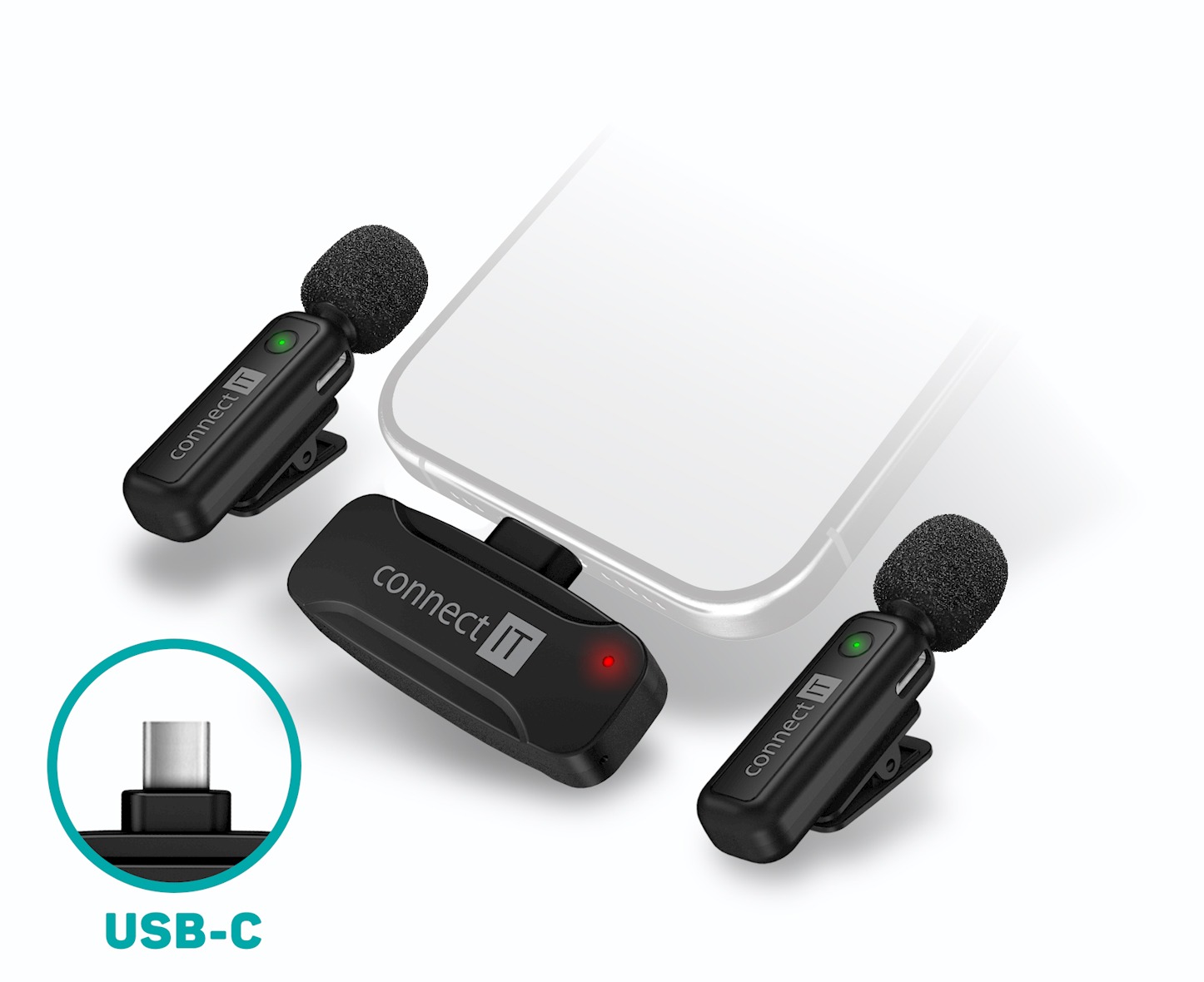 CONNECT IT Wireless Lavalier mikrofon USB-C (2 ks + receiver) set