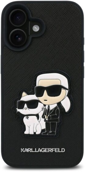 Karl Lagerfeld PU Saffiano Karl and Choupette Zadní Kryt pro iPhone 16 Black