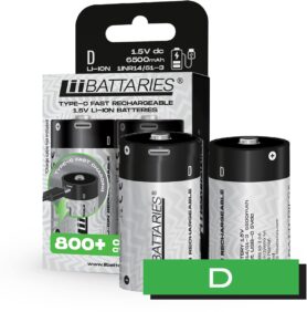LIIBATTARIES Nabíjecí baterie tužková D - 6500 mAh USB-C