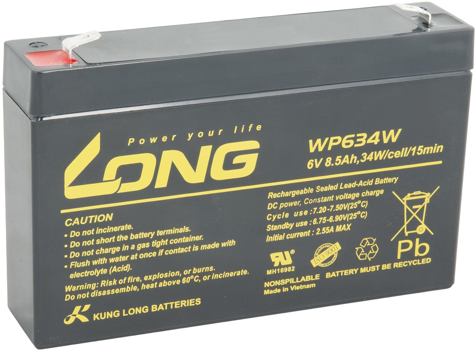 LONG baterie 6V 8,5Ah F2 HighRate (WP634W)