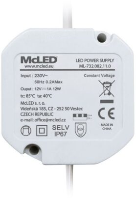 McLED Napájecí zdroj 12W, DC12V/1A, IP67, do elektroinstalační krabice