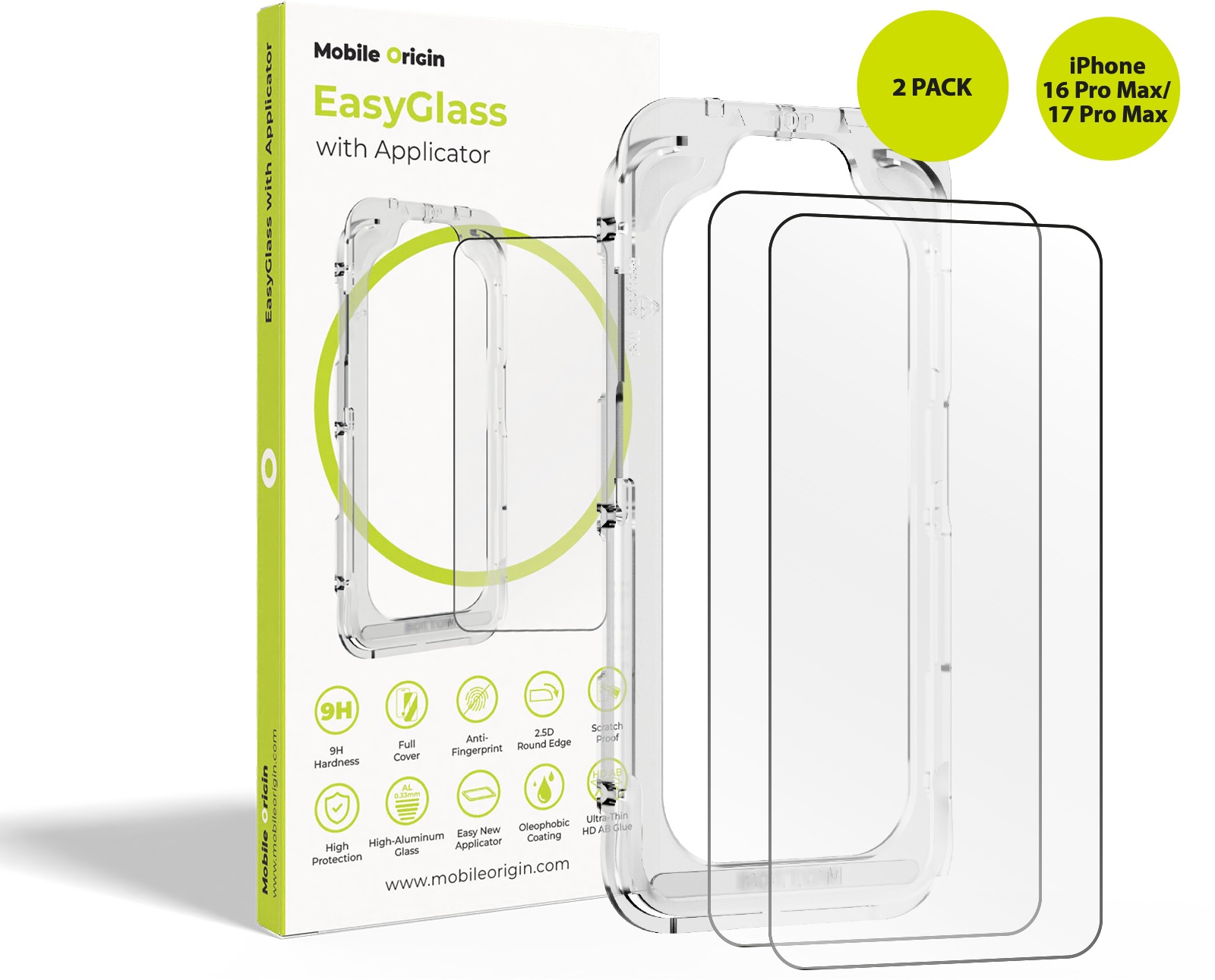 Mobile Origin EasyGlass Ochranné sklo s Aplikátorem iPhone 16 Pro Max/17 Pro Max, 2 ks