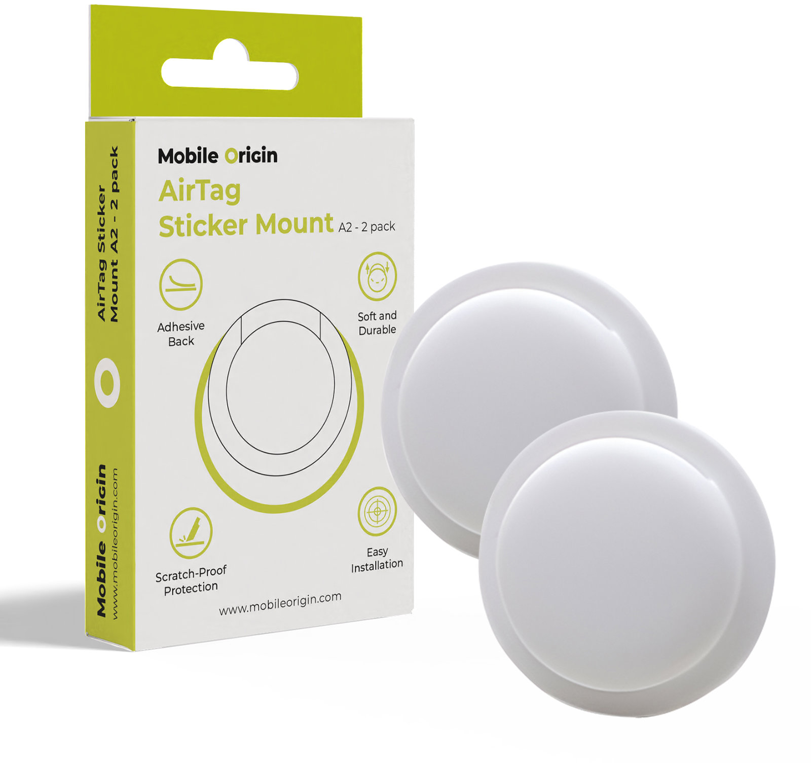 Mobile Origin Airtag Sticker Mount A2 2 Pack White