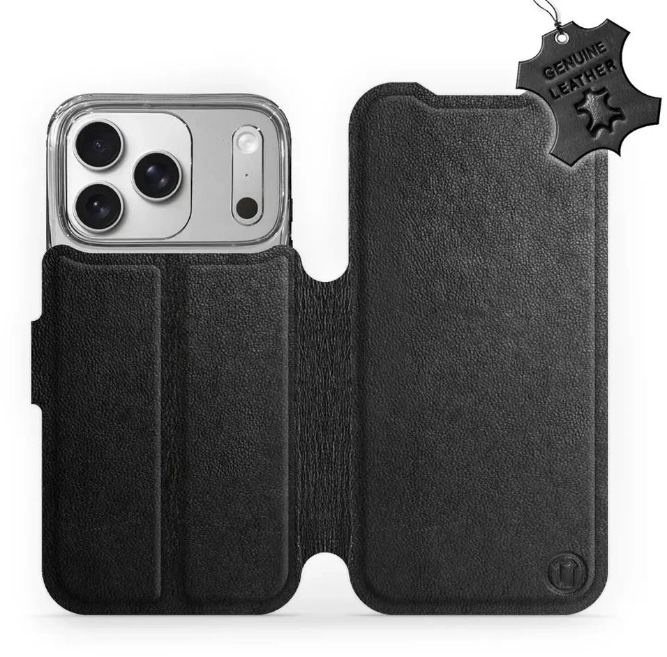 Mobiwear Kožené flip pouzdro pro Apple iPhone 17 Pro černé