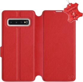 Flip pouzdro na mobil Samsung Galaxy S10 - Červené - kožené -   Red Leather
