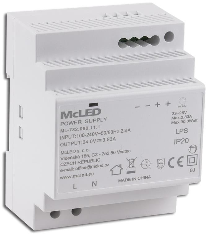 McLED Napájecí zdroj 90 W, DC24V/3.83A, IP20, na DIN lištu