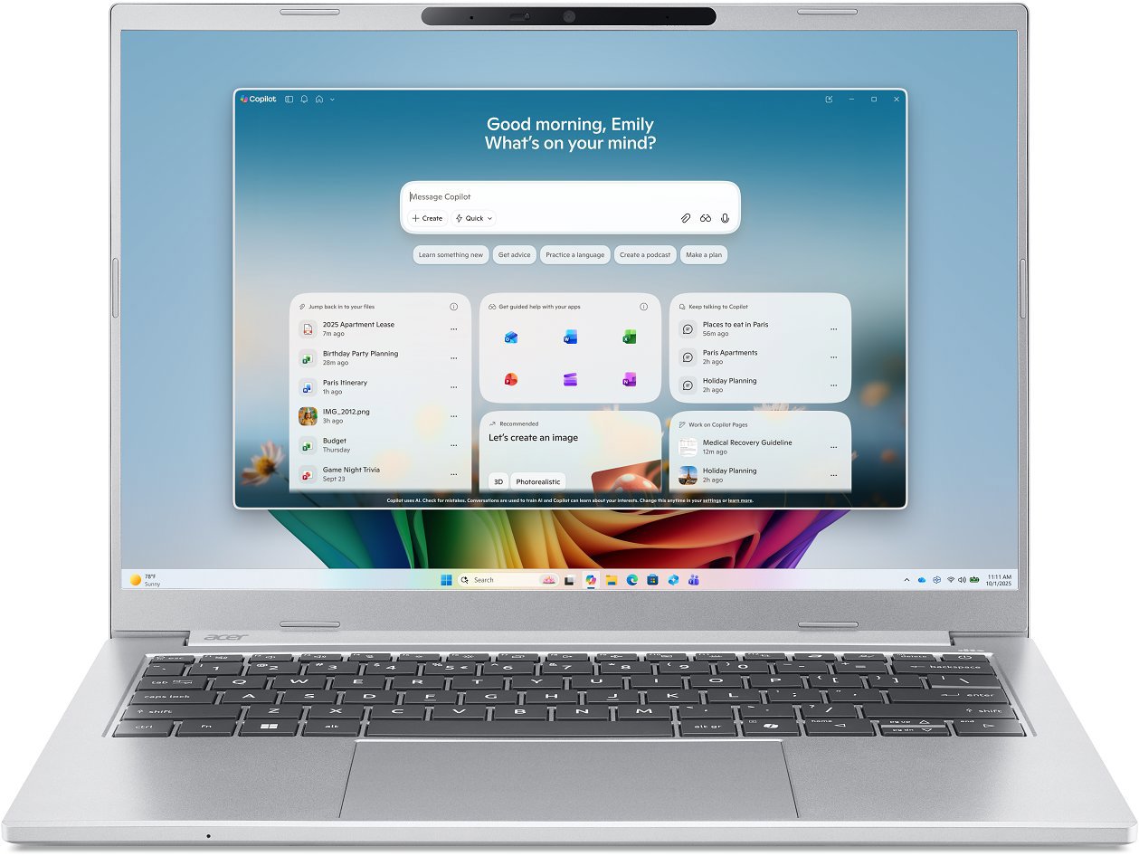 Acer Aspire 14 AI Pure Silver kovový (A14-I71M-7679) (bez adaptéru)