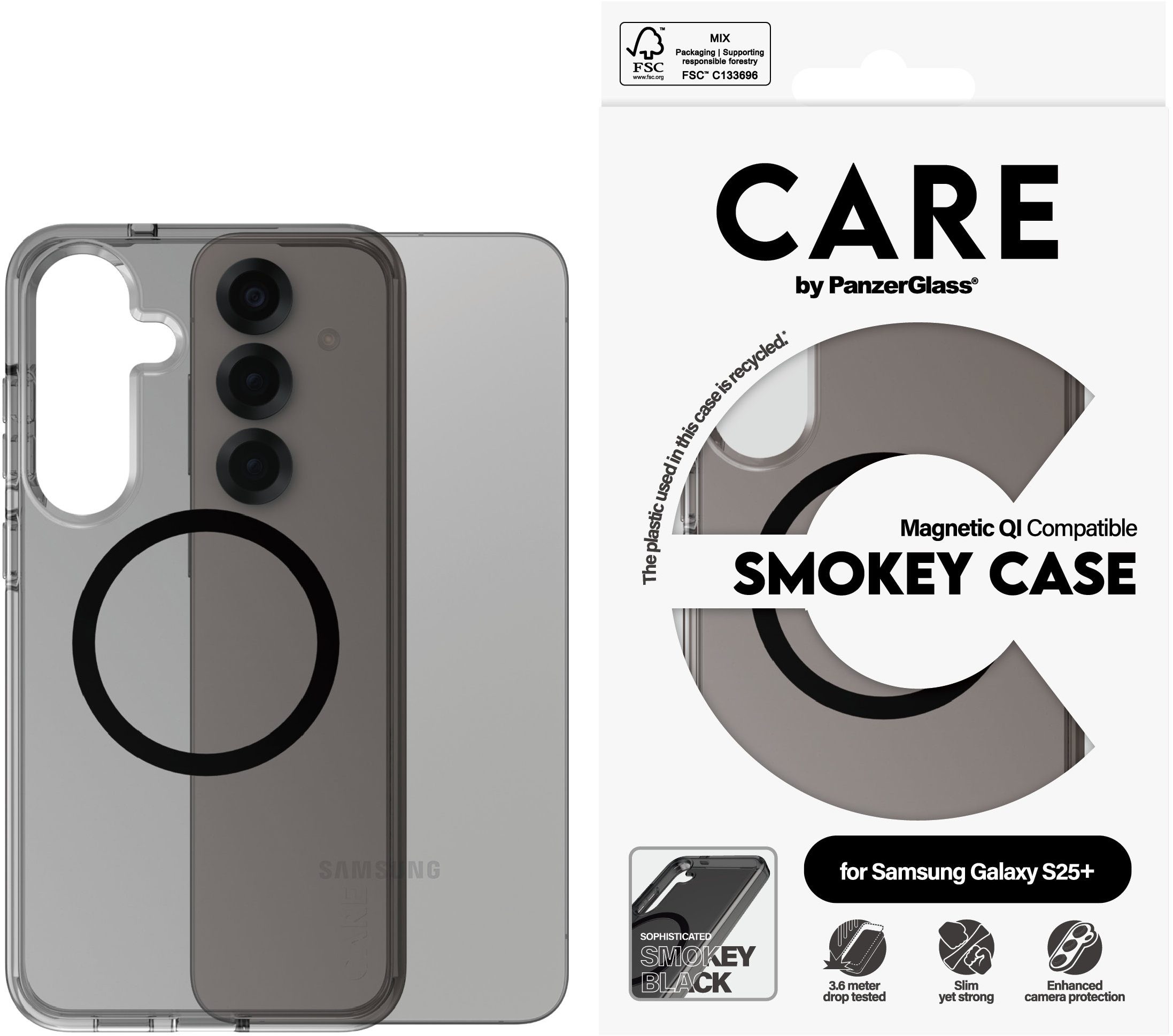 PanzerGlass CARE kryt Samsung Galaxy S25+ Smokey kouřový/černý QI