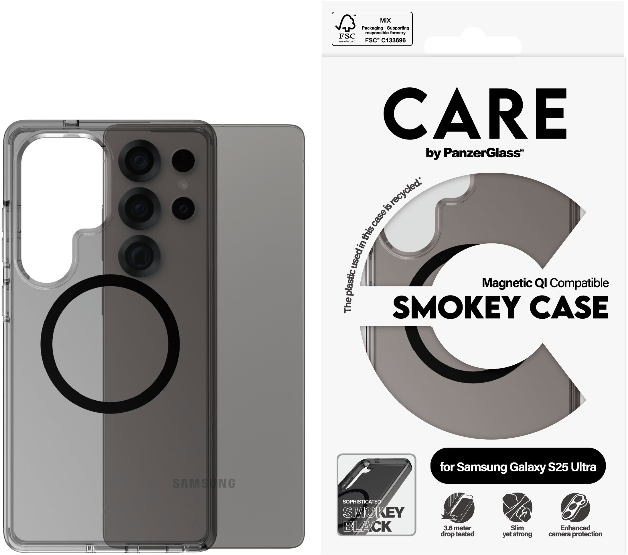 PanzerGlass CARE kryt Samsung Galaxy S25 Ultra Smokey kouřový/černý QI