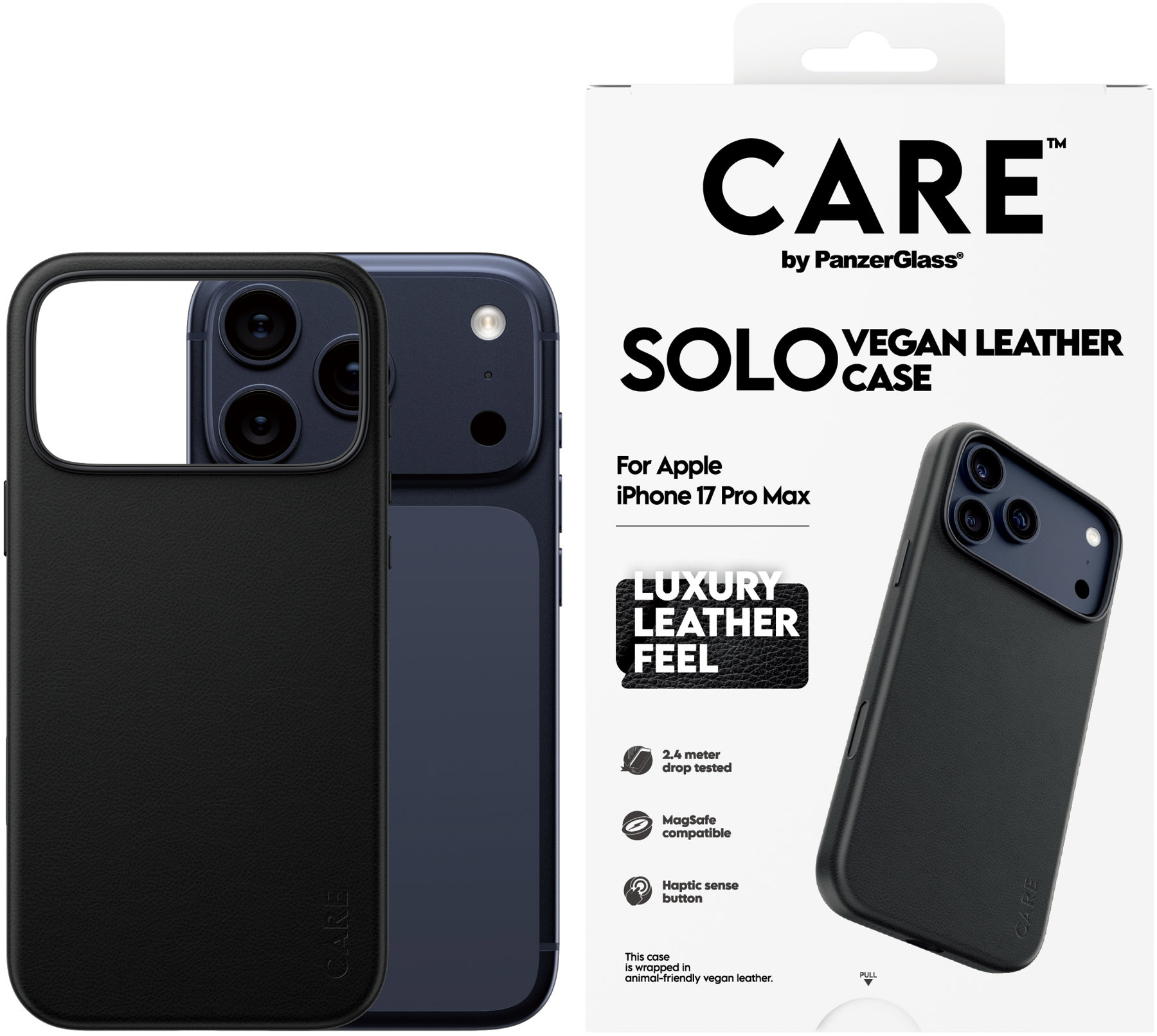 PanzerGlass CARE kryt Apple iPhone 17 Pro Max SOLO MagSafe černá veganská kůže